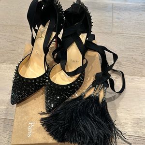 Louboutin Black Fairy 100 VV/GG/Ostrich Fe CM47 Black size 37.5